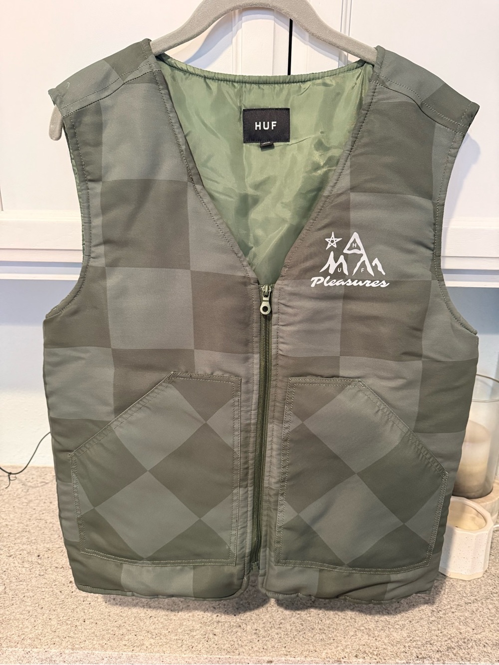 HUF Olive Green Quilted Streetwear Vest